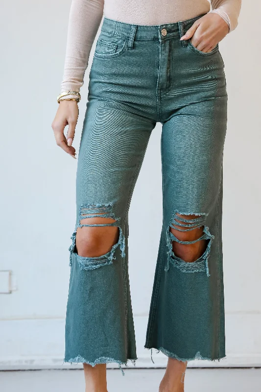 Women's Active Clothing Popular Collection FINAL SALE - Number One Choice Sage Distressed Flare Jeans