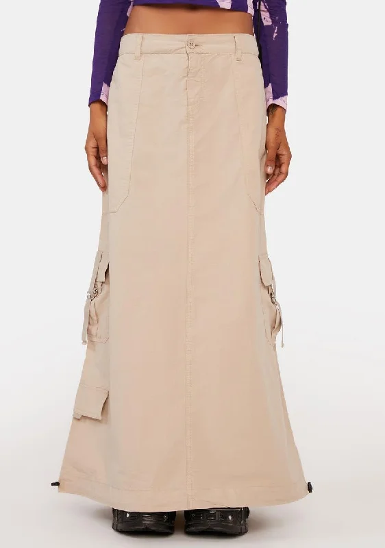 Women's Trendy Garments Vintage-Modern Style Offers Aria Beige Cargo Maxi Skirt