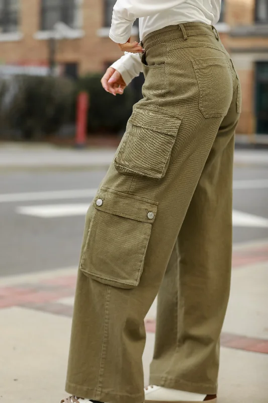 Women's Clothes And Garments Style Breakthroughs FINAL SALE - Get A Move On It Olive Cargo Jeans