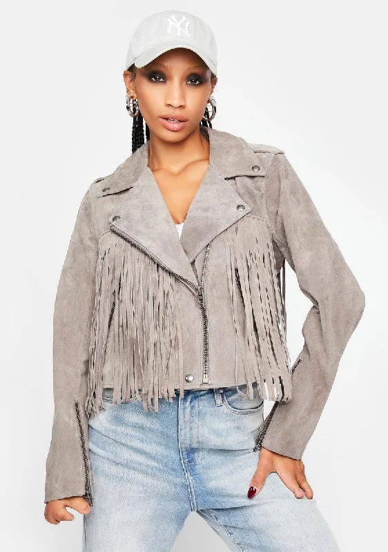 Fashionable Women's Casual Apparel Trendy Looks On Sale High Altitude Fringe Moto Jacket