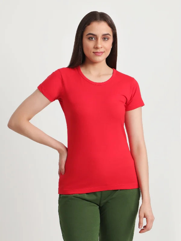 Women's Formal Event Outfit Hot Trends T.T. Women Slim Fit 100% Cotton Cool Round Neck Half Sleev Solid Tshirt  Red