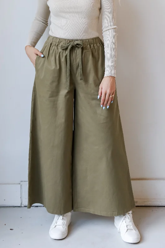 Women's Holiday Outfit Top Brand Discounts FINAL SALE - Enhanced Energy Olive Wide Leg Pants