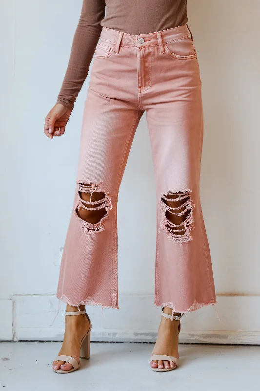 Stylish Women's Clothing Laid-Back Fashion Offers FINAL SALE - Number One Choice Mauve Distressed Flare Jeans