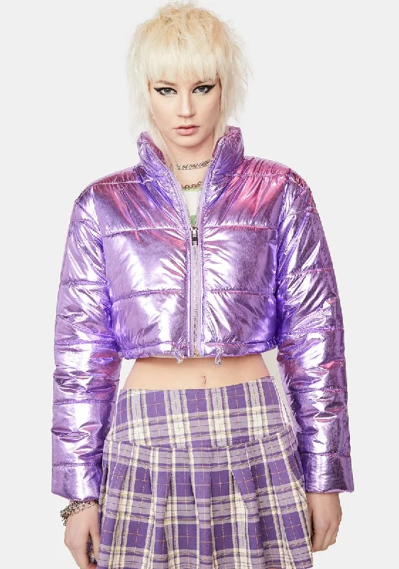 Women's Apparel And Garments Bid Farewell To The Old Season Scene Stealer Metallic Puffer Jacket