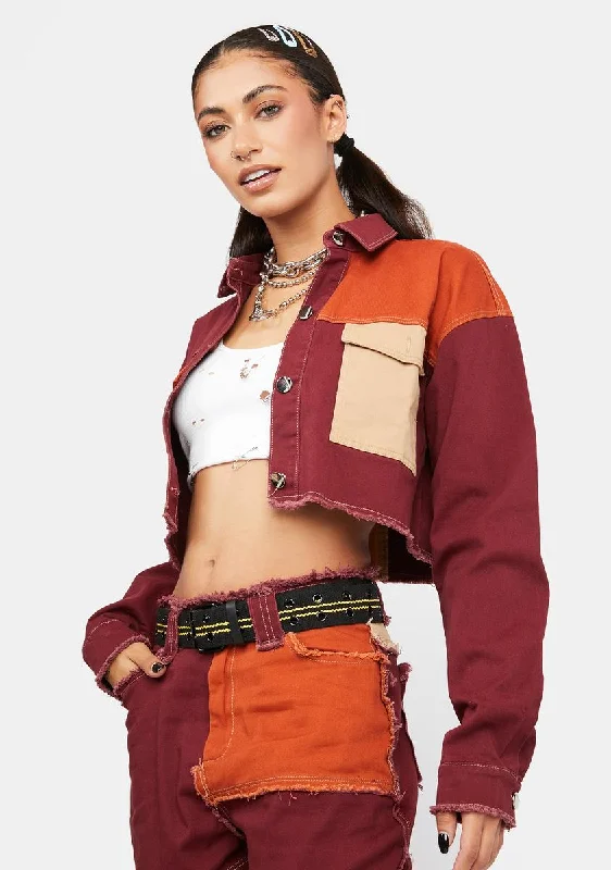 Women's High-Fashion Attire Season Offer Bitter Hidden Layers Patchwork Crop Jacket