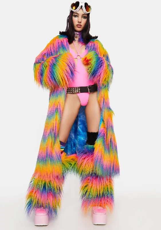 Women's Travel Garments Trendy Pulse Rainbow Attitude Faux Fur Coat