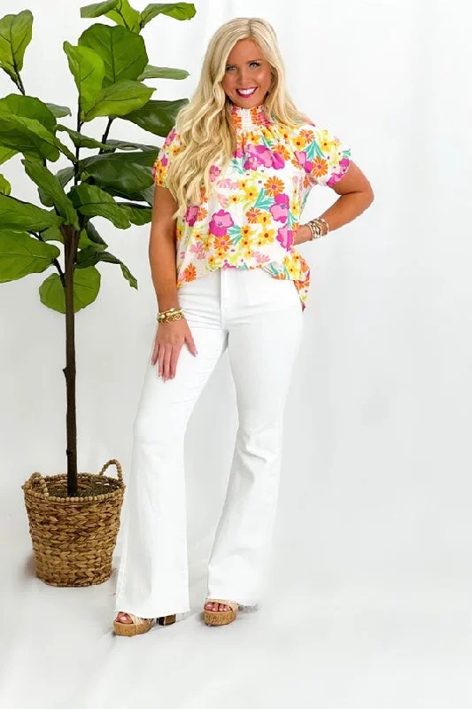 Women's Night-Out Outfit Modern Chic Discounts Ivory Combo Floral Printed Top *Final Sale*