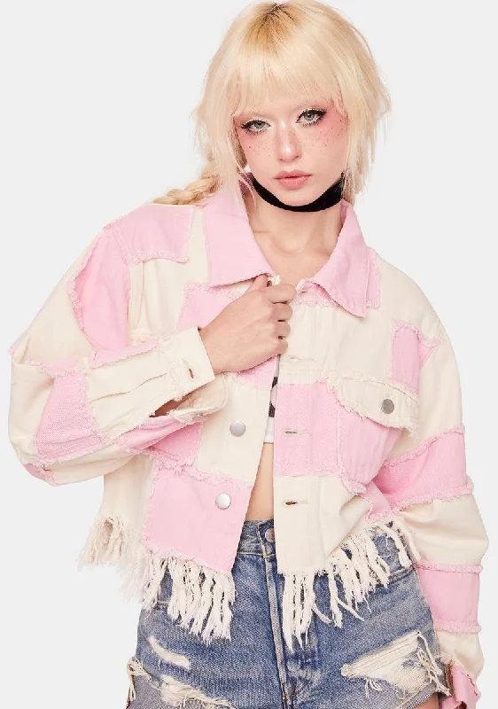 Women's Sporty Clothes Elevated Casual Discounts Strawberry Milk Denim Jacket