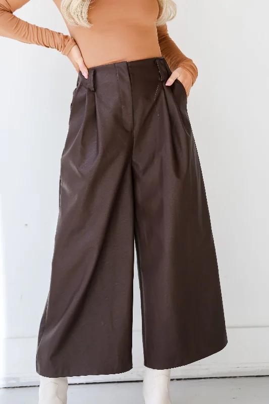 Women's High-Fashion Outfit Hot Items FINAL SALE - Exceptional Vision Brown Leather Culotte Pants