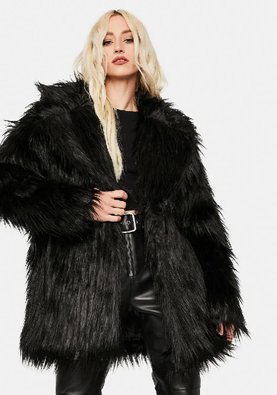 Women's Comfortable Lounge Attire Hot Deals Shaggy Black Faux Fur Coat