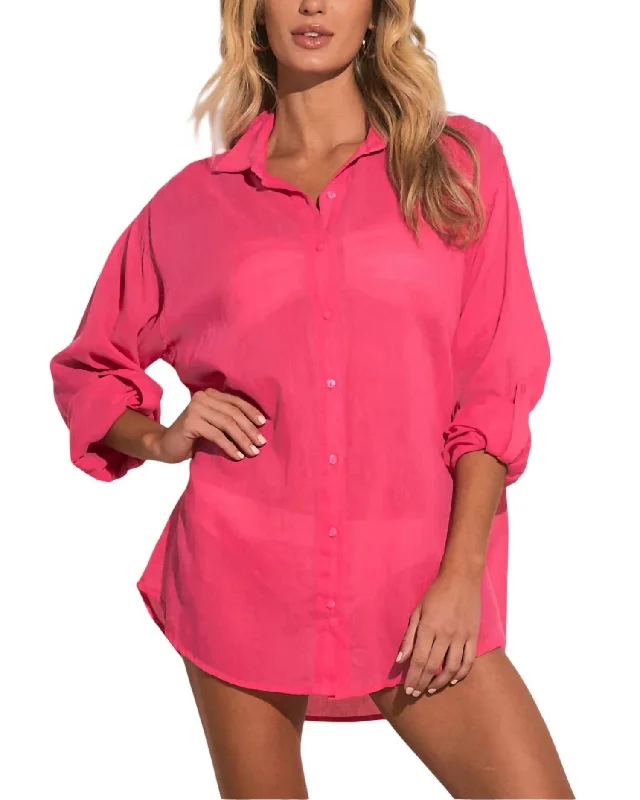 Women's Relaxed Clothes Final Sale Button Down Graphic Cover Up In Hot Pink