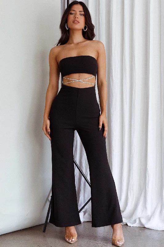 Women's Layered Outfit Flash Sale Nohemi Strapless Diamante Jumpsuit Black