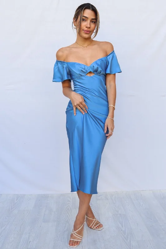 Women's Elegant Apparel Premium Style Offers Tiara Midi Dress - Blue