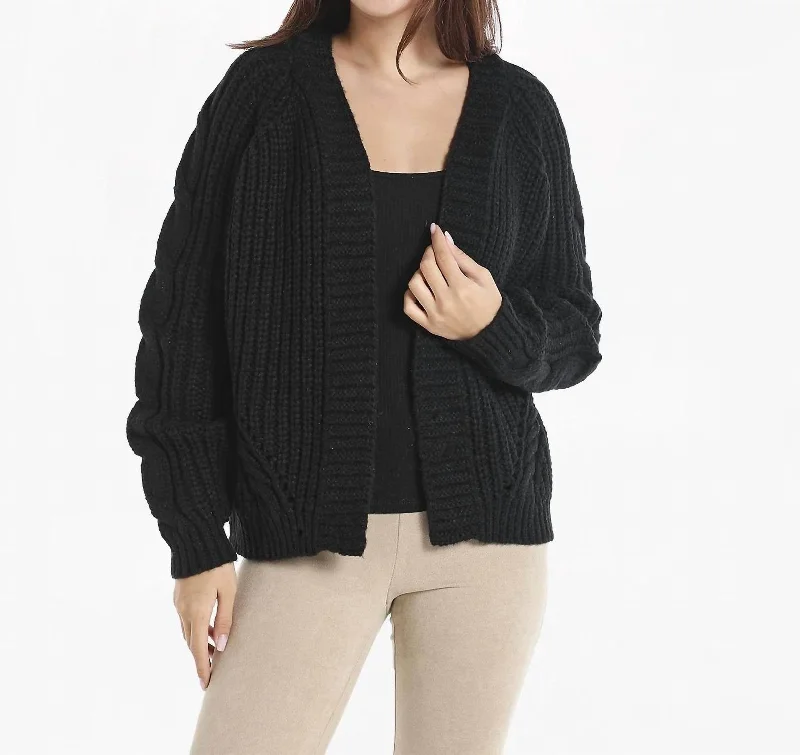 Women's Elegant Clothing Sets Season Offer Open Front Cable Knit Cardigan In Black