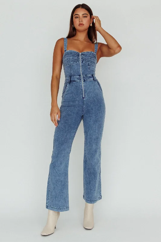 Women's Comfortable Clothes For Weekends Save Big Emilio Flared Jumpsuit Denim