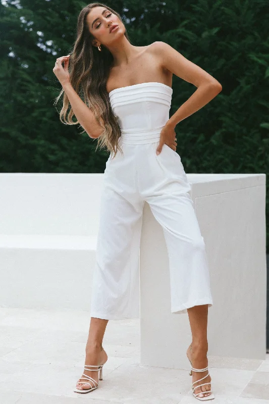 Women's Formal Event Clothing Everyday Elegance Sale Chosen Strapless Wide Leg Jumpsuit White