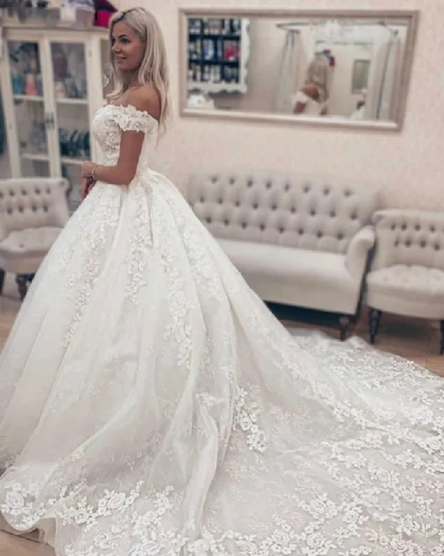 Stylish Clothes For Women Limited Time New Off Shoulder Lace Ball Gown Bridal Dress,Iovry /White Wedding Dress for Women WD0613