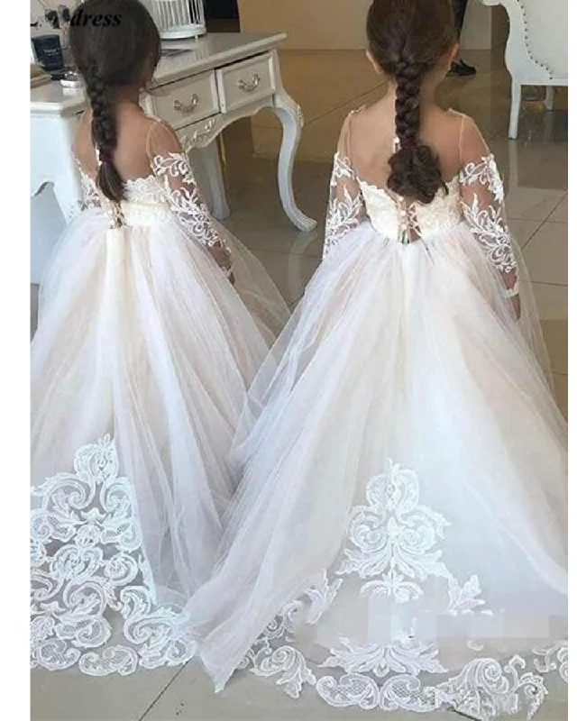 Women's Plus-Size Attire Chic Styles Beautiful Long Sleeves Vintage Lace Flower Girl Dress Kids Wedding Dress FG0822