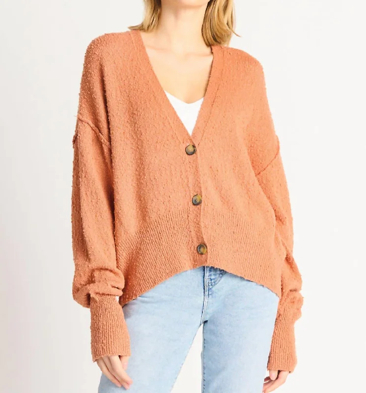 Classic Clothes For Women Trendy Threads Boucle Button Front Cardigan In Orange