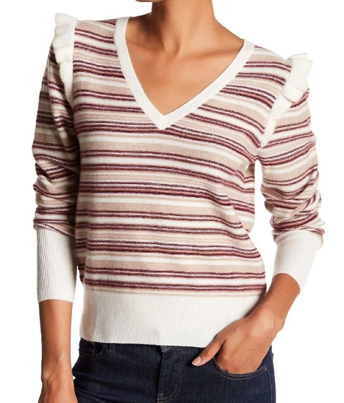 Women's Casual Apparel For Weekends Laid-Back Fashion Offers Porcelain Striped Wool Sweater In Red/white/beige