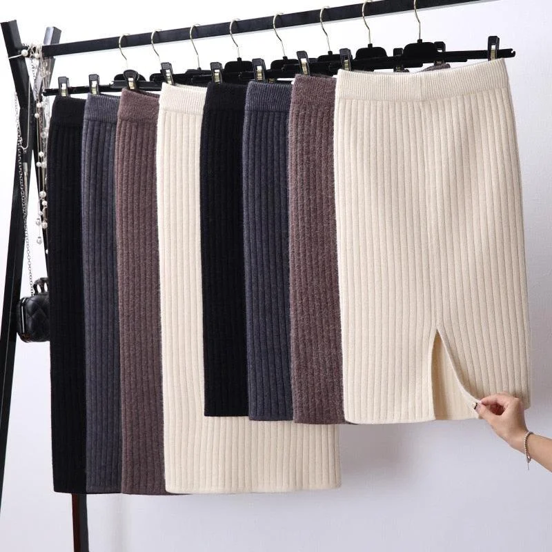 Stylish Women's Garments For Holidays Seasonal Trends Knitted Elegant Midi Pencil Skirt