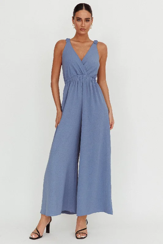 Women's Clothes For The Office Casual Fashion Everything Crossover Strap Jumpsuit Storm Blue Women's Clothes For The Office Casual Fashion Everything Crossover Strap Jumpsuit Storm Blue