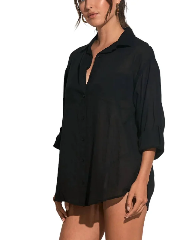 Affordable Women's Clothing Hot Deals Button Down Graphic Cover Up In Black