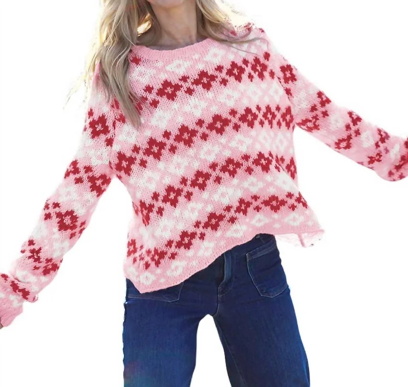 Stylish Women's Clothing Dive Into Trendy Styles Fair Isle Crew Sweater In First Blush