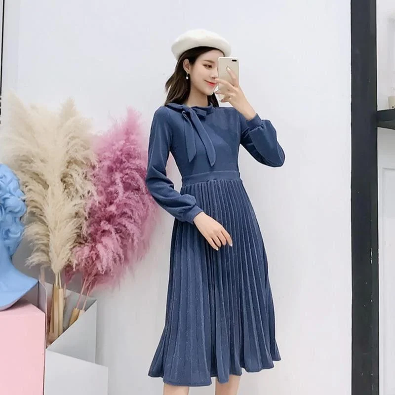 Women's Elegant Apparel Limited Time Offers Classical Pleated Bouncy Pleated Elegant Midi Dress