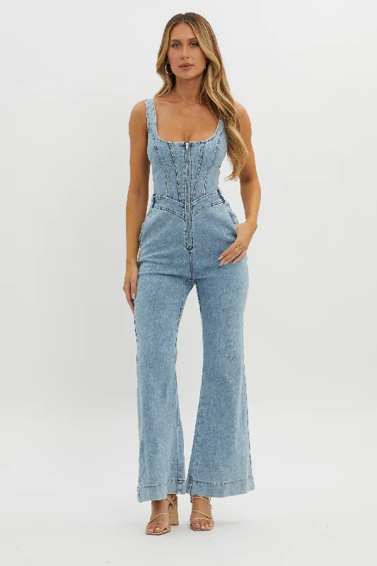 Women's Occasion Wear Apparel Trend Leading Collection Intermission Flared Leg Jumpsuit Denim