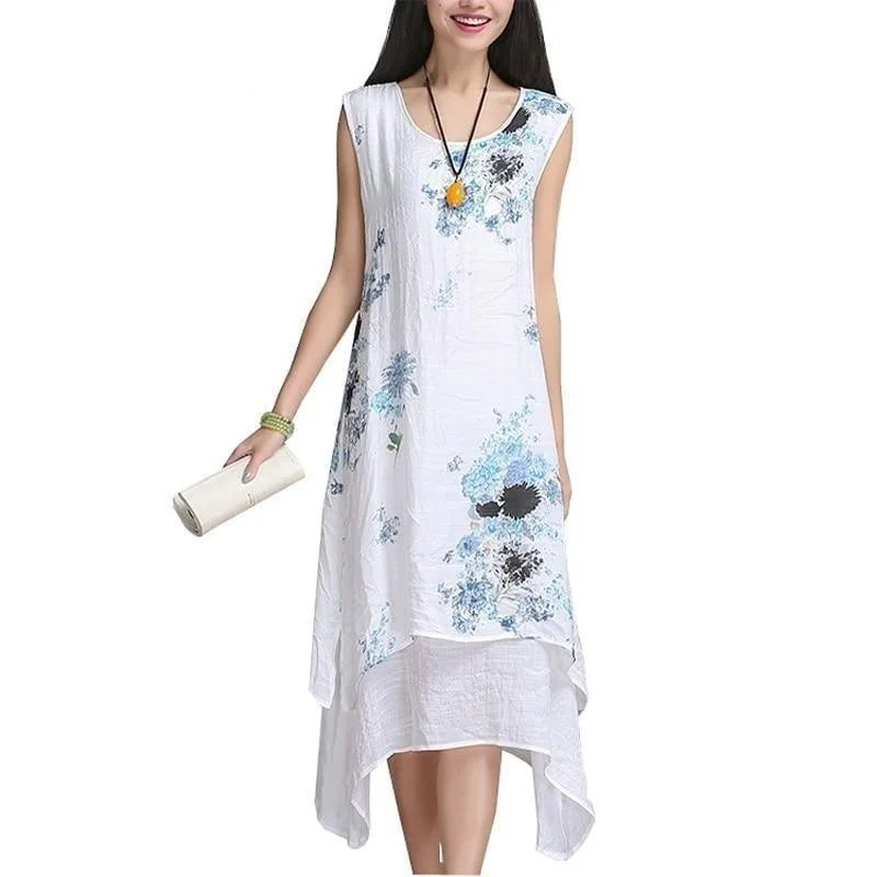 Comfortable Women's Clothes Ends Soon Asian Style Loose Fit Summer Dress Sleeveless Women Casual Cotton Linen Midi Dress