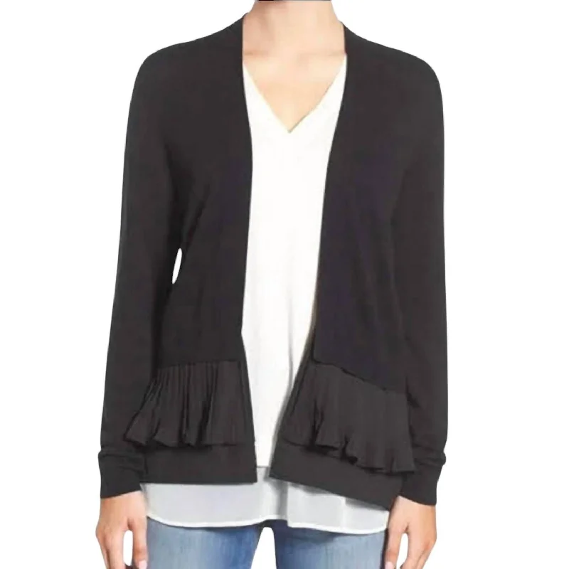 Modern Women's Clothes Sale Event, Prices Rock Pleated Hem Open Front Cardigan In Black