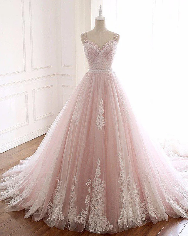 Sustainable Women's Apparel Feminine Luxe Style Sale Pink /Ivory Lace Wedding Dress,Girls Sweet 16 Party Prom Gown Quinceanera Dress with Straps PD06238