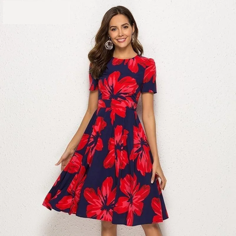 Stylish Outerwear Clothing For Women Daily Deals Floral Print Short Sleeve Dress