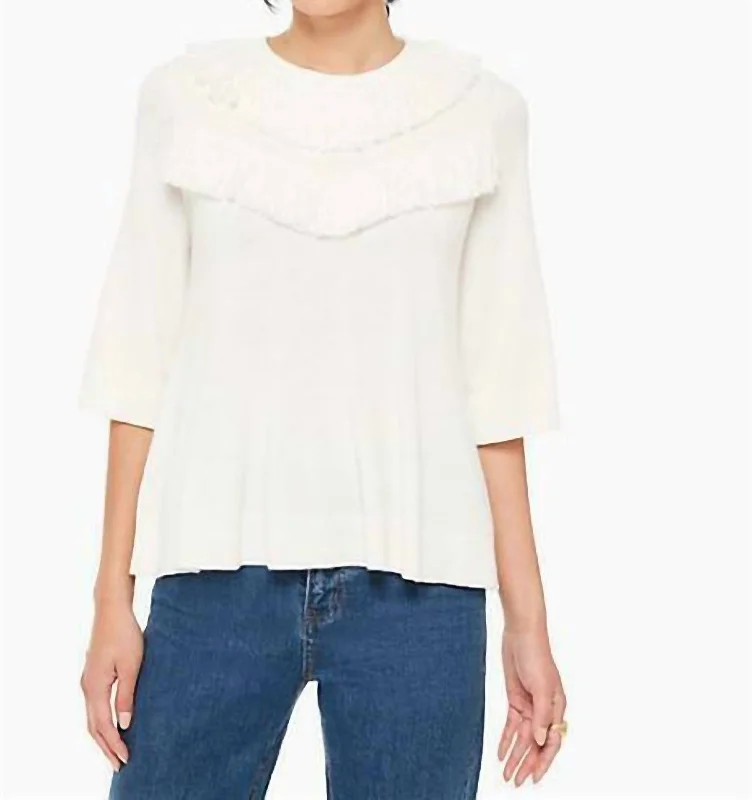 Women's Night-Out Clothes Buy More, Save More Fringe Sleeve Wool Pullover Sweater In Ivory