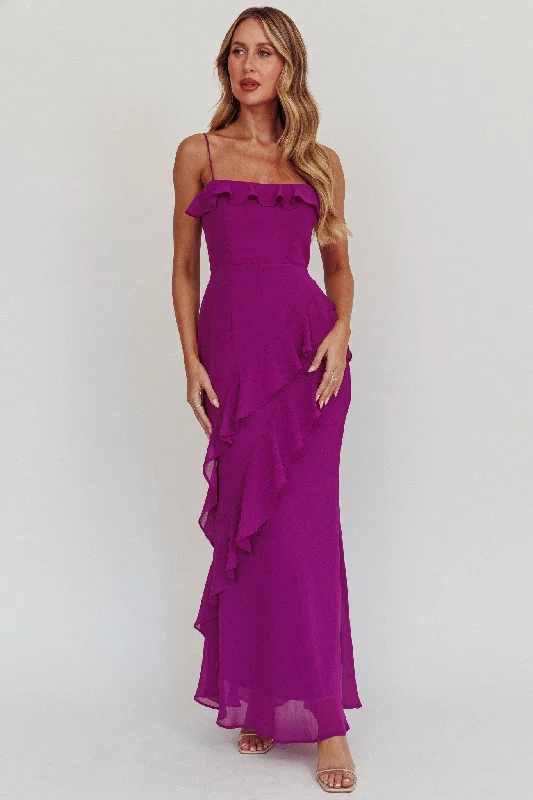 Stylish Women's Attire Shop Sales Actual Sunshine Ruffle Trim Maxi Dress Plum