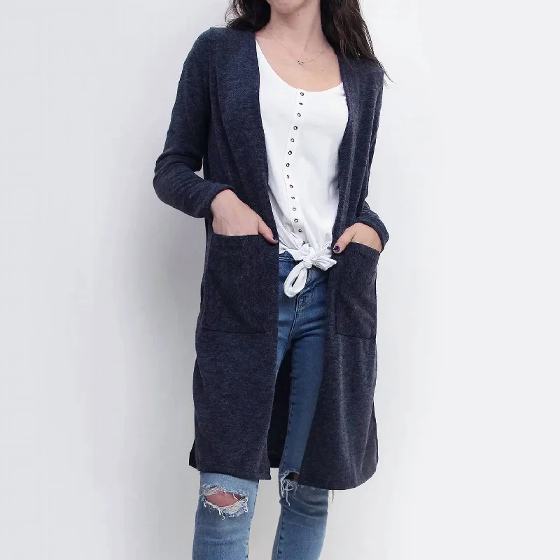 Women's Clothing Snag Fabulous Fashion Bargains Mohaire Side Slit Pocket Cardigan In Navy