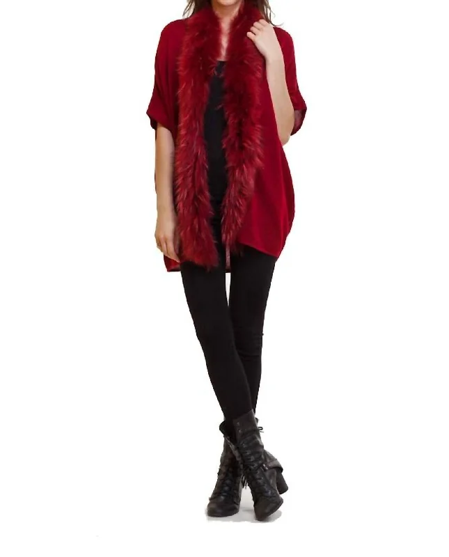 Women's Clothing Sets Stay Ahead In Style Fur Trim Cardigan In Red