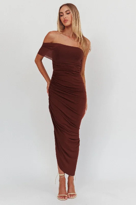 Women's Stylish Outdoor Outfit Limited Time Matches One Shoulder Bodycon Maxi Dress Chocolate