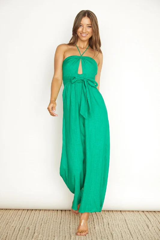 Women's Evening Clothes Stylish Deals Maravilhosa Keyhole Halter Jumpsuit Green