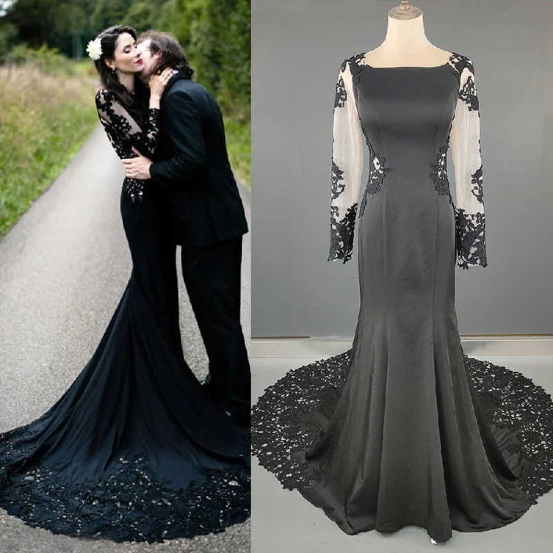 Plus-Size Women's Garments Stay Ahead In Style Floral Balck Mermaid Wedding Dress