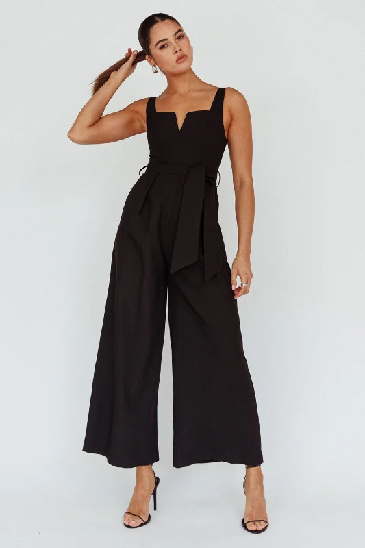 Women's Evening Wear Outfit Seasonal Style Discounts Colleen Waist Tie Jumpsuit Black