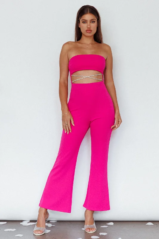 Stylish Women's Outfit Polished Style Deals Nohemi Strapless Diamante Jumpsuit Fuchsia