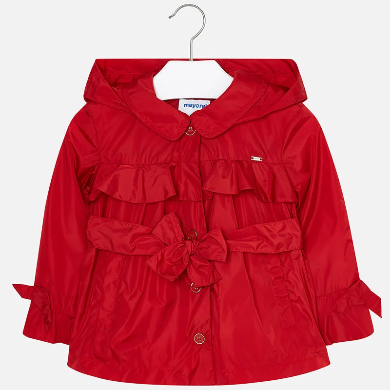 Dress In Style With Our Special Clothing Promotions Mayoral 3415-086 Kids Girl Ruffle Windbreaker Jacket in Red