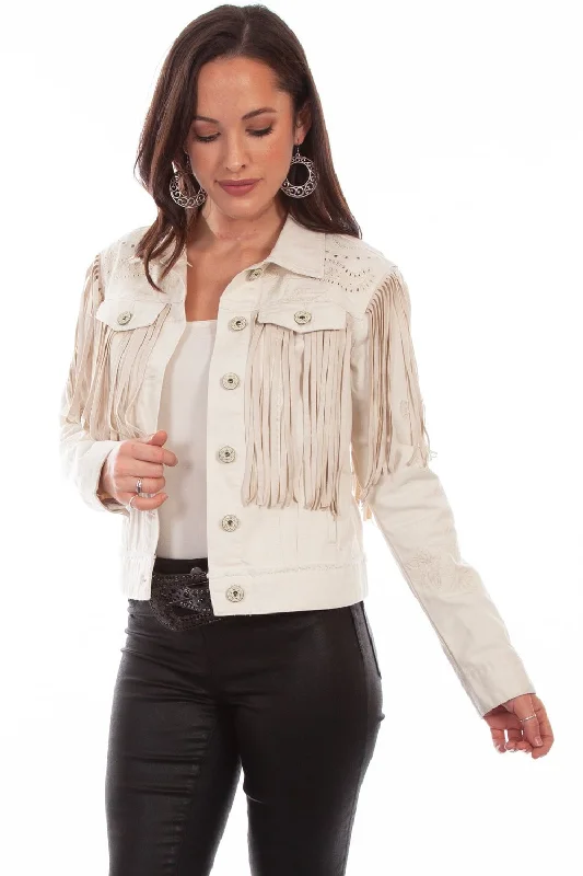 Shop Stylish Fashion At Unbeatable Prices Now Scully Womens Off White Cotton Blend Fringe Paisley Denim Jacket