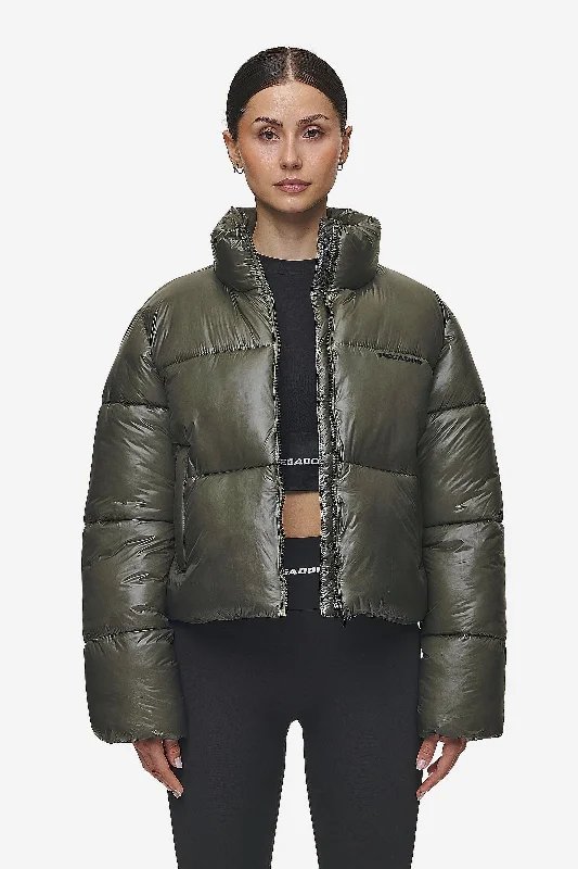 Women's Trendy Casual Outfit Georgia Light Glossy Puffer Jacket Mud Olive