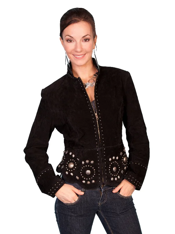 Trendy Outfits At Exclusive Discounts – Don't Miss Out Scully Leather Womens Studded Conchos Boar Suede Jacket Black