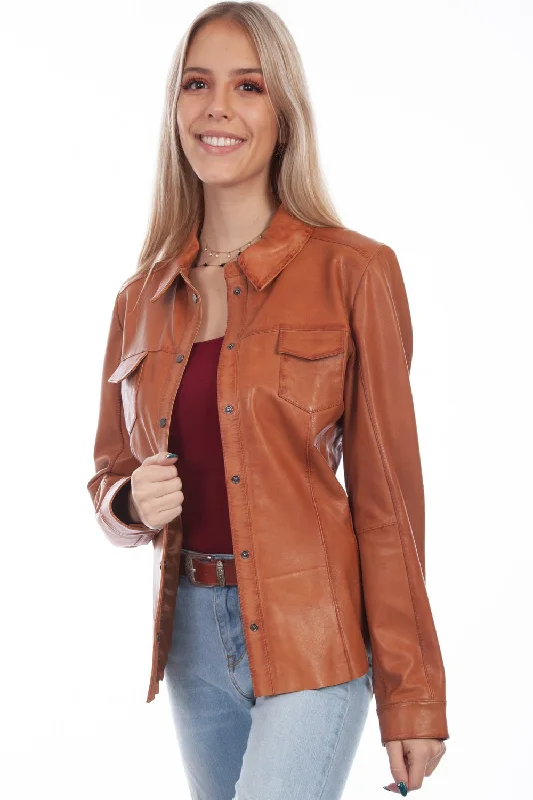 Dress In Style With Our Special Clothing Promotions Scully Womens Cognac Lamb Leather Contemporary Snap Jacket