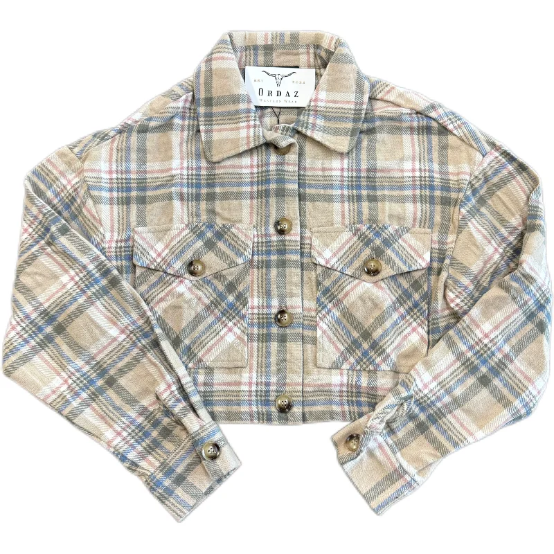 Women's Seasonal Apparel Plaid Print Jacket - Taupe