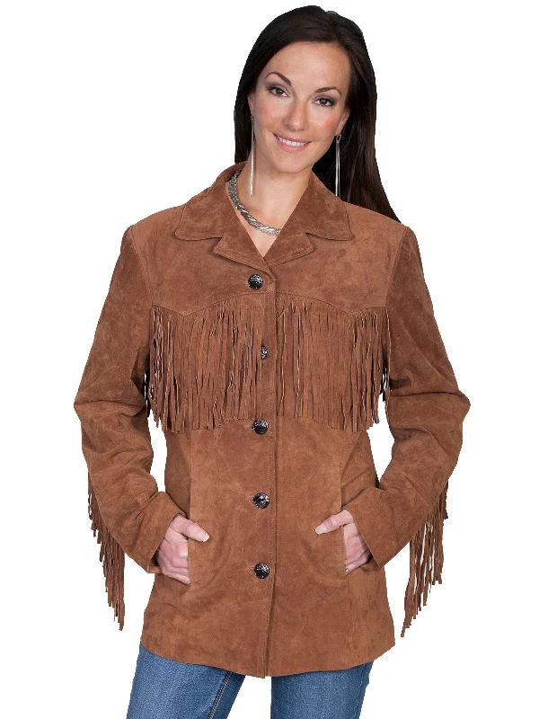 Women's Office Clothing Scully Leather Womens Fringe Yokes Sleeves Suede Jacket Cinnamon